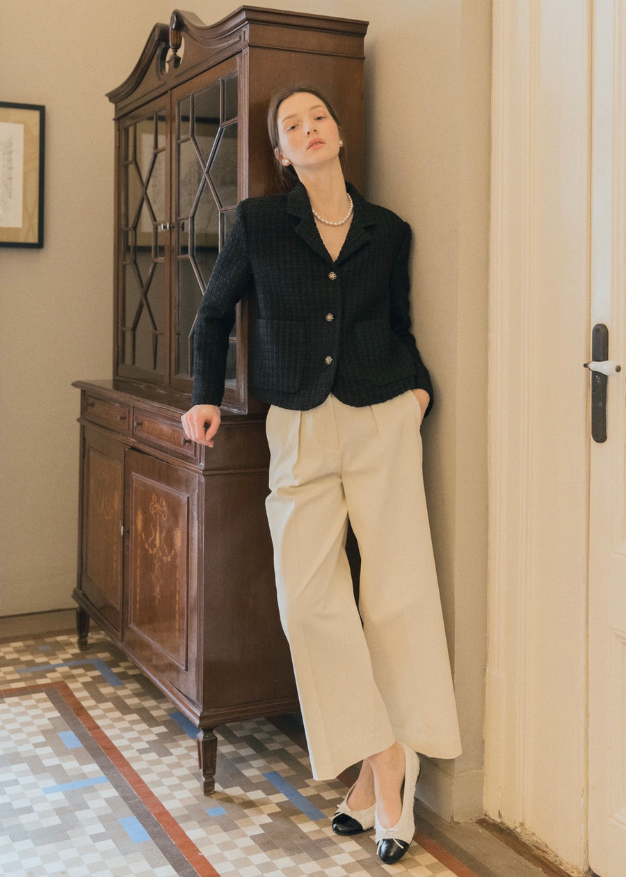 Cropped Cotton Wide Trousers (Cream)