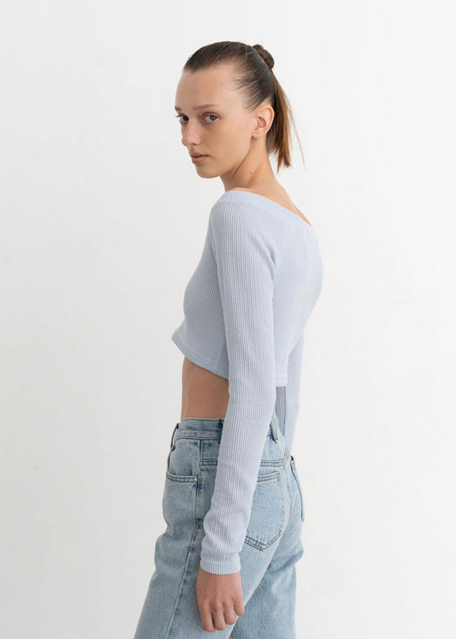 [LEHA] V NECK RIBBED STRETCH COTTON JERSEY TOP -2COLORS