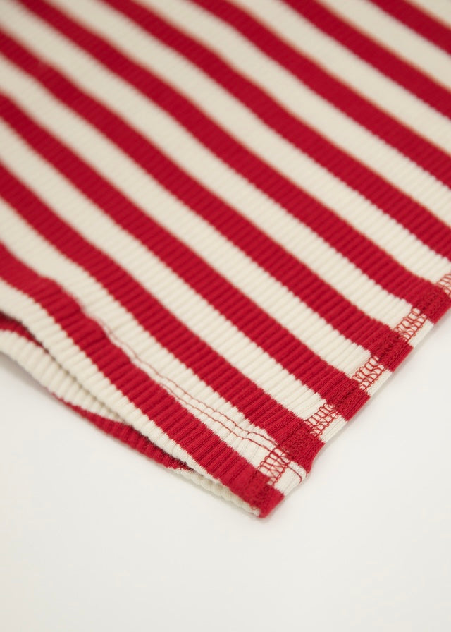 Button Ribbed Slim top  (Red stripe)
