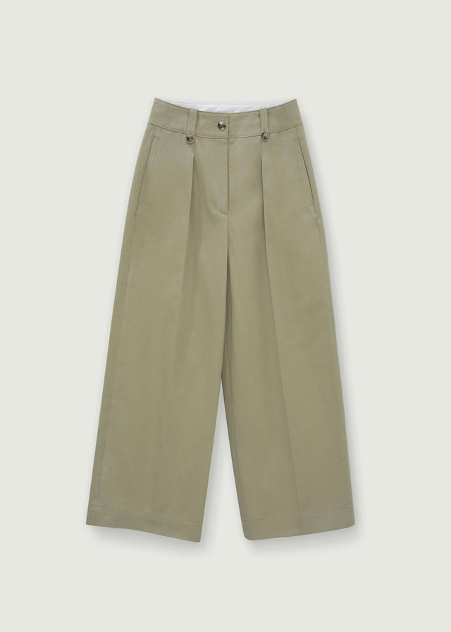 Cropped Cotton Wide Trousers (Tree moss)