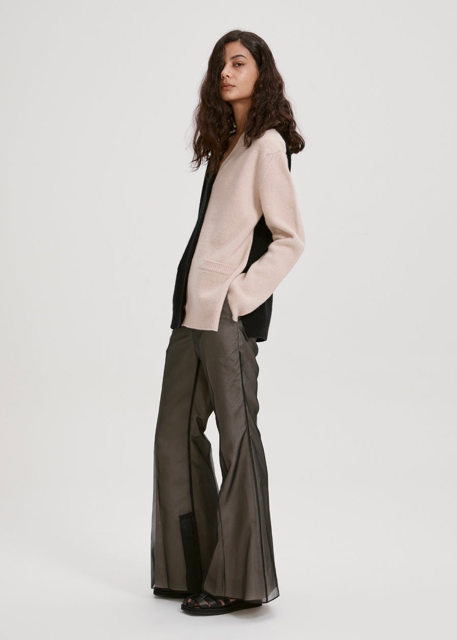 COLORBLOCK POCKET WOOL CARDIGAN (BLACK/PINK BEIGE) | RECTO