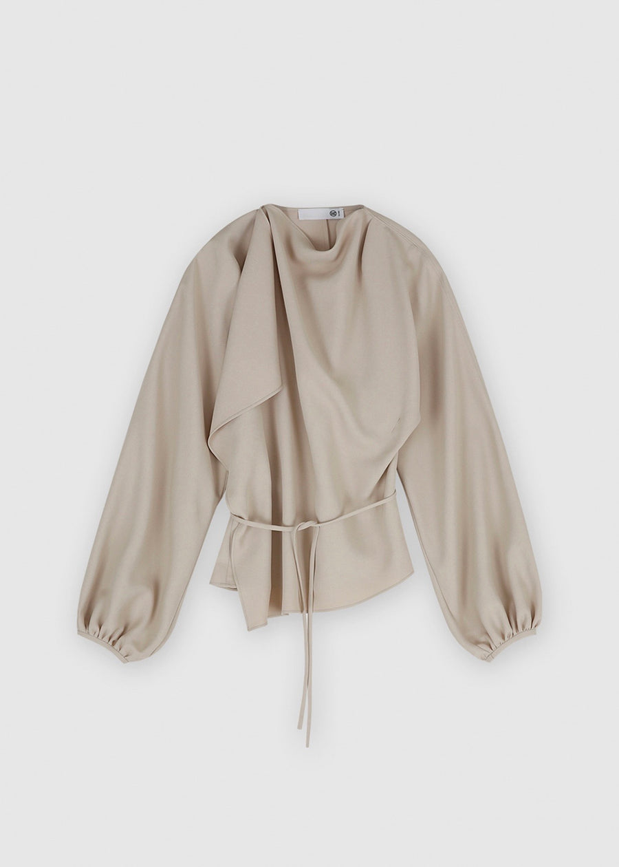 DRAPED WRAP BLOUSE (YELLOW BEIGE) | RECTO.