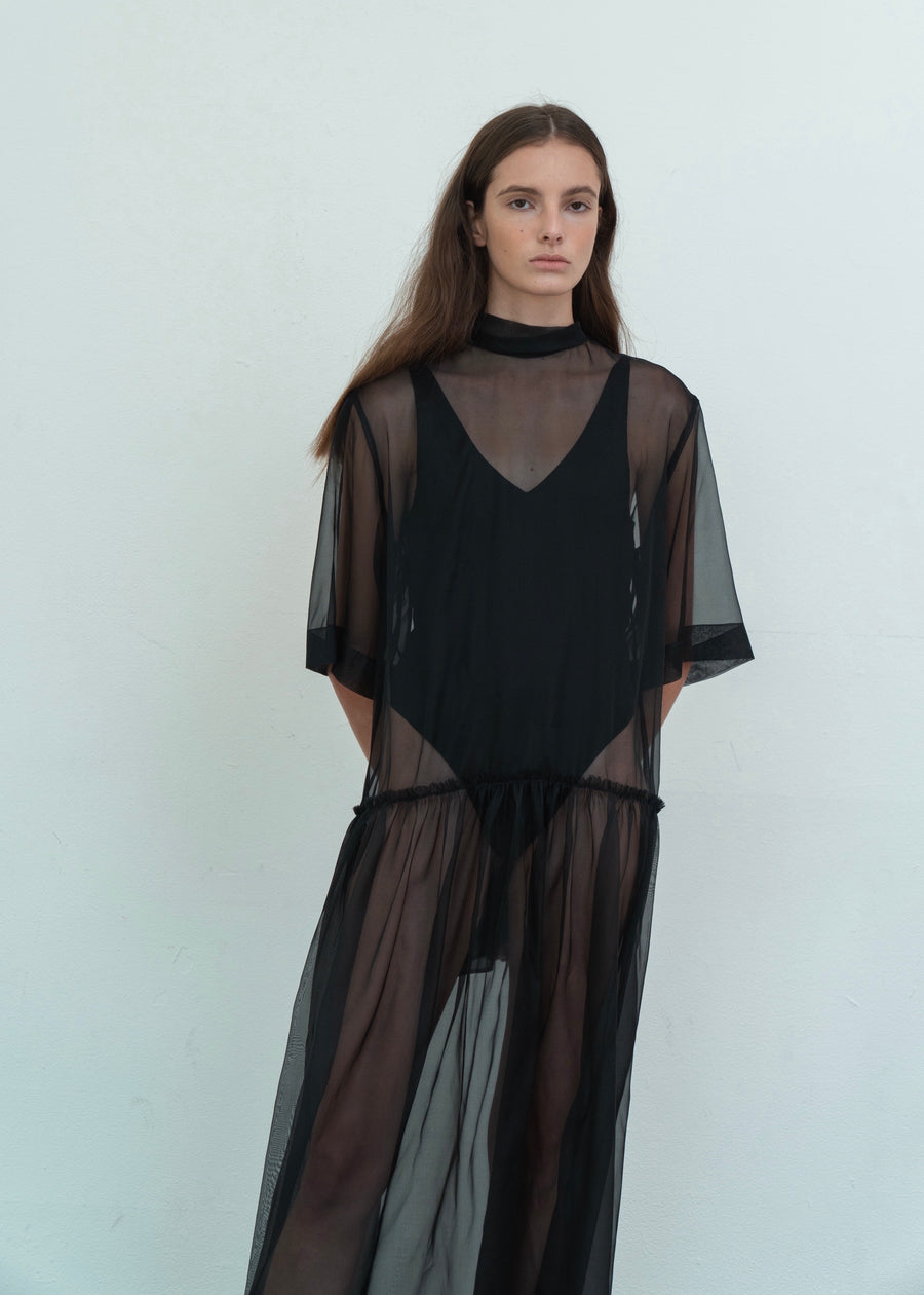 High-neck SIlk Organza Dress |L E H A
