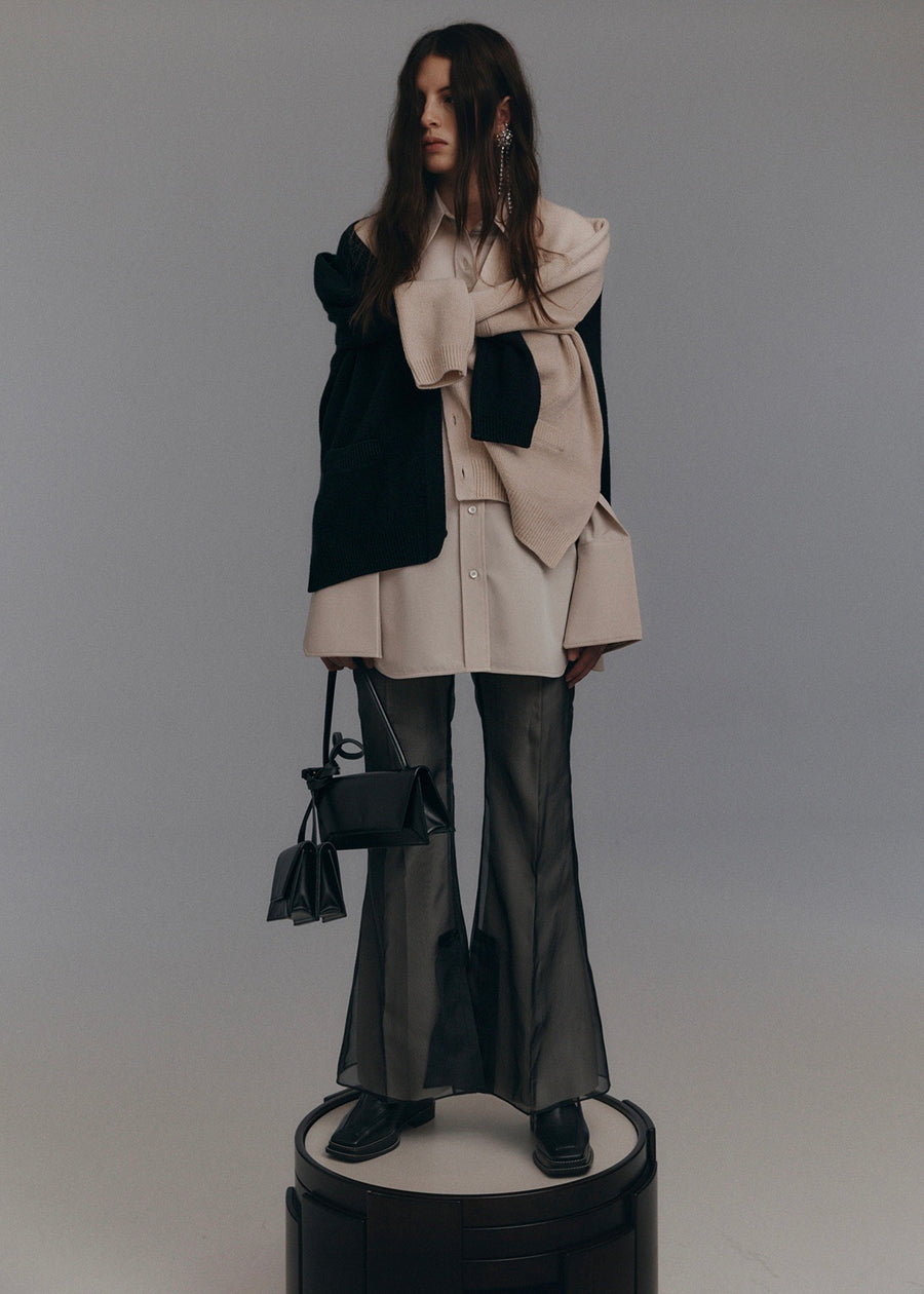 COLORBLOCK POCKET WOOL CARDIGAN (BLACK/PINK BEIGE) | RECTO