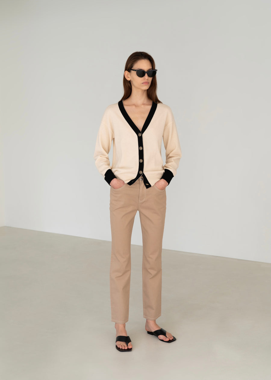 BEIGE HIGH-RISE STRAIGHT FIT JEANS | LEHA