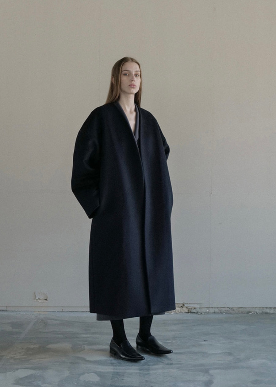 [LEHA] MARTA WOOL AND CASHMERE COCOON COAT -NAVY