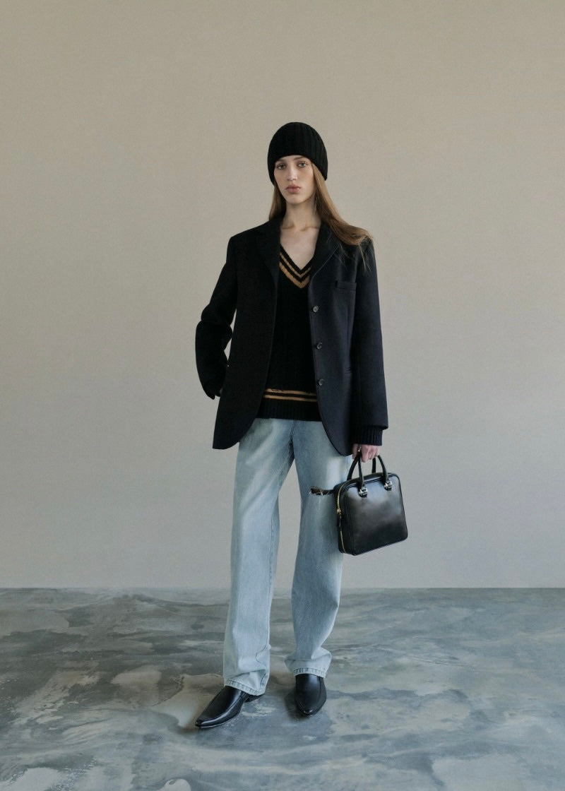 [LEHA] SINGLE BREASTED WOOL AND CASHMERE JACKET -DARK NAVY