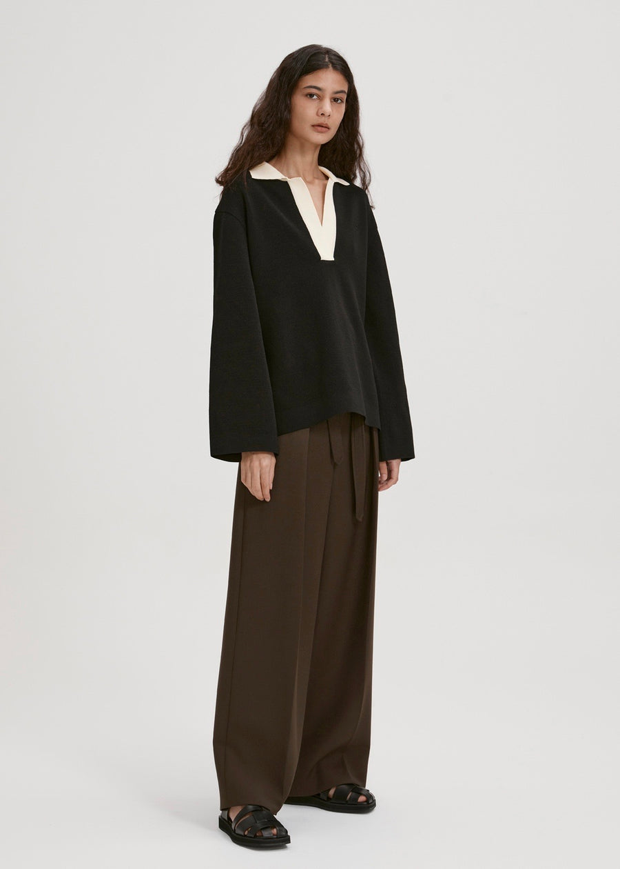 POINTED COLLAR KNIT POLO (BLACK) | RECTO