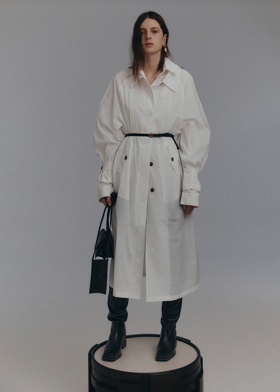 BELTED NYLON TRENCH COAT (WHITE) | RECTO