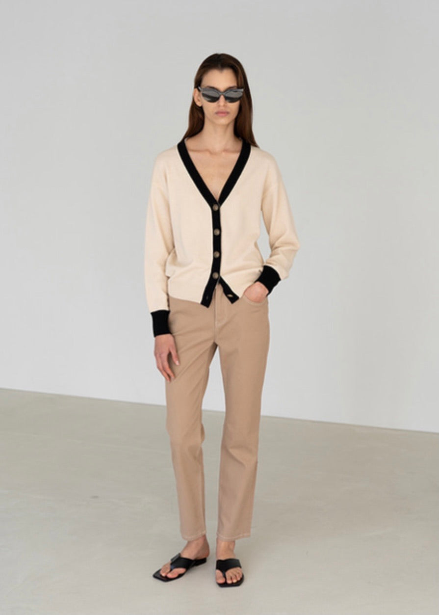 TWO-TONE CARDIGAN (CREAM) | LEHA