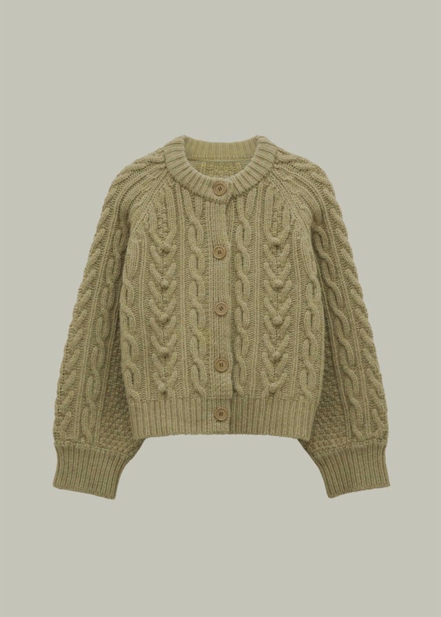La Neige Cable-Knit Cardigan (Automn green)