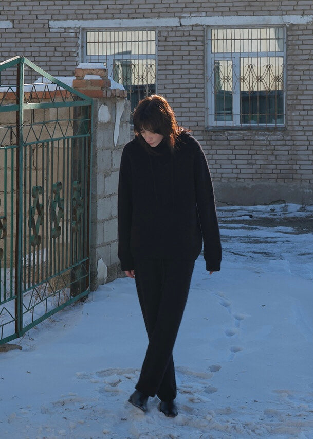 [MOIA] Alpaca hoody sweater -black