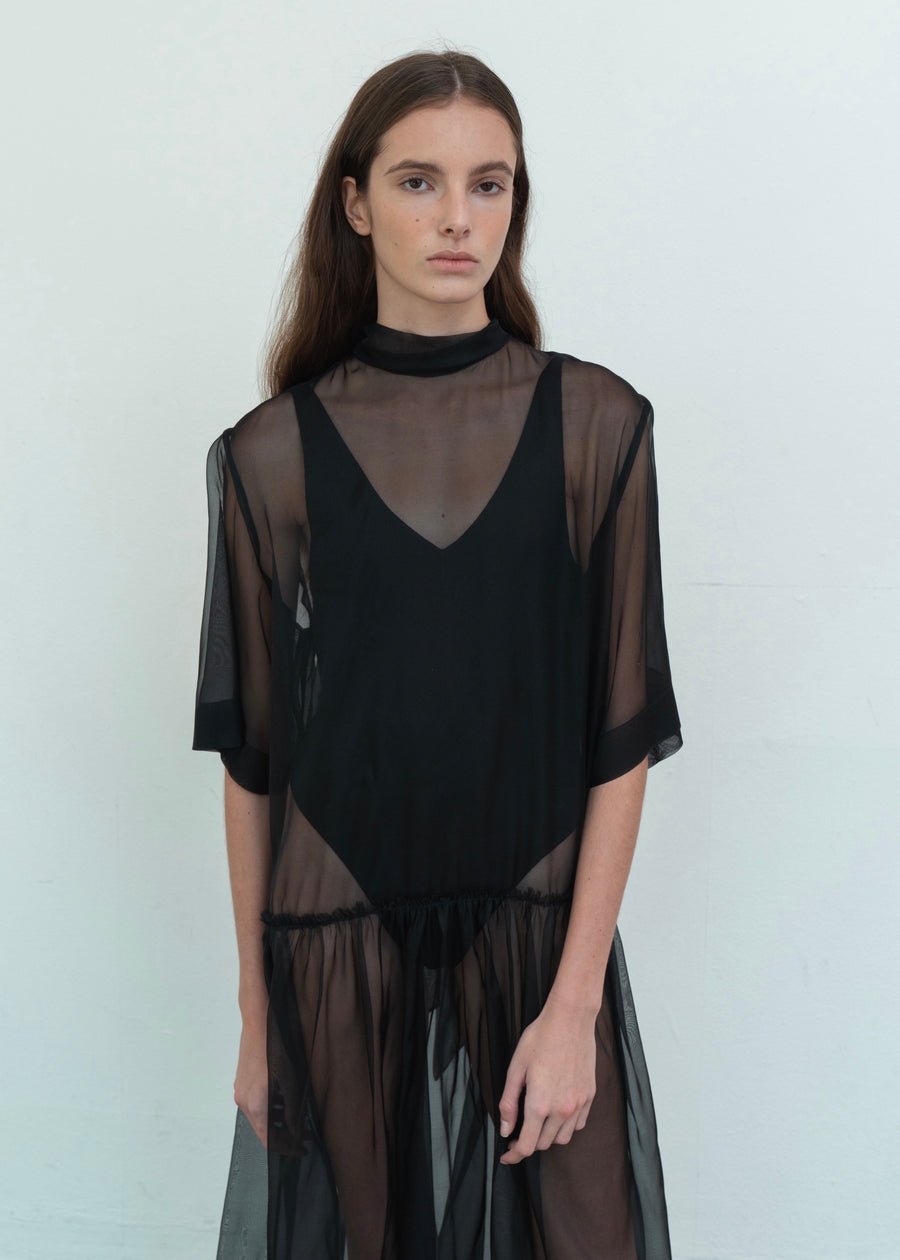 High-neck SIlk Organza Dress |L E H A