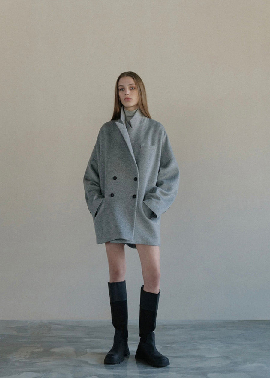 [LEHA] HEATHER DOUBLE COAT -GREY