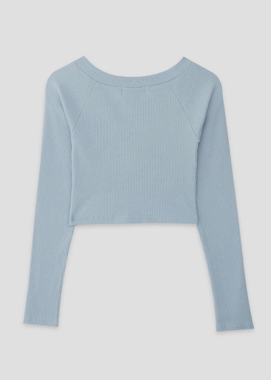 [LEHA] V NECK RIBBED STRETCH COTTON JERSEY TOP -2COLORS