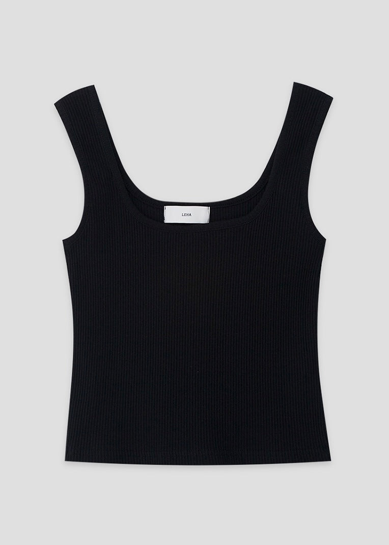 Essential Ribbed Stretch Cotton Jersey Tank Top (Black)
