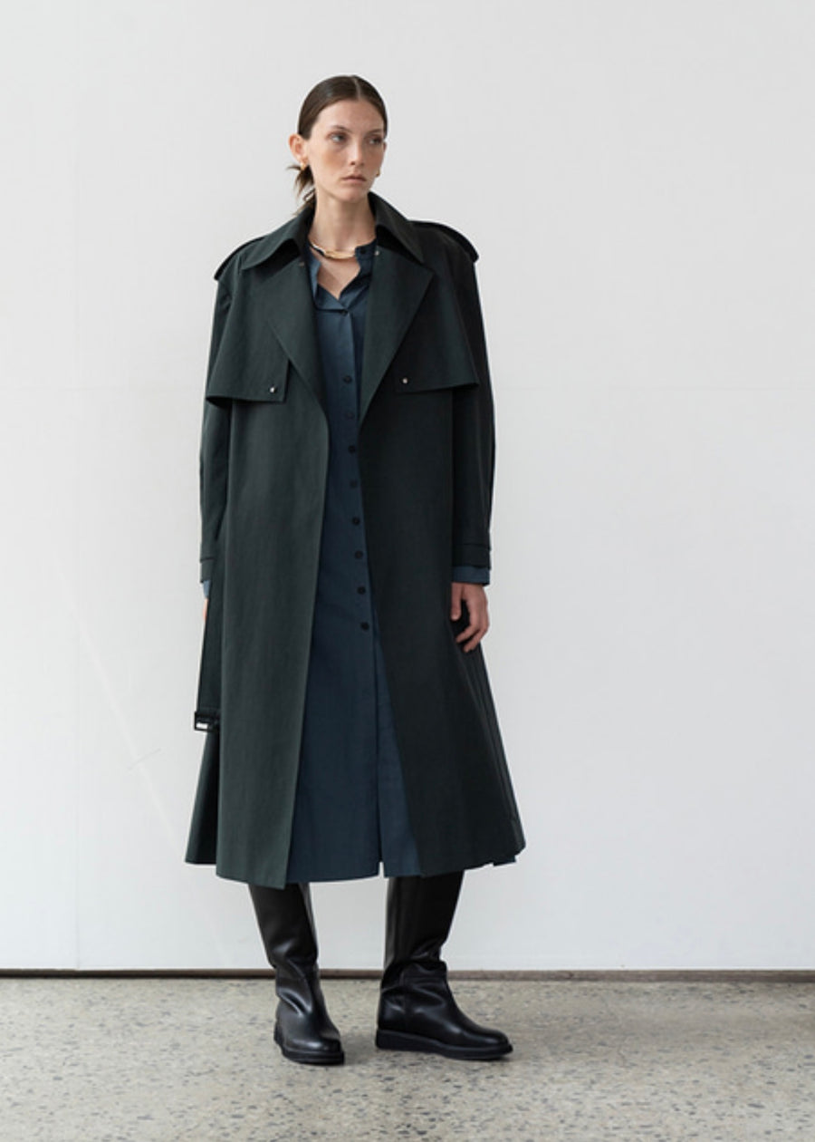 (Re-stock)Oversized collar trench coat (dark green)
