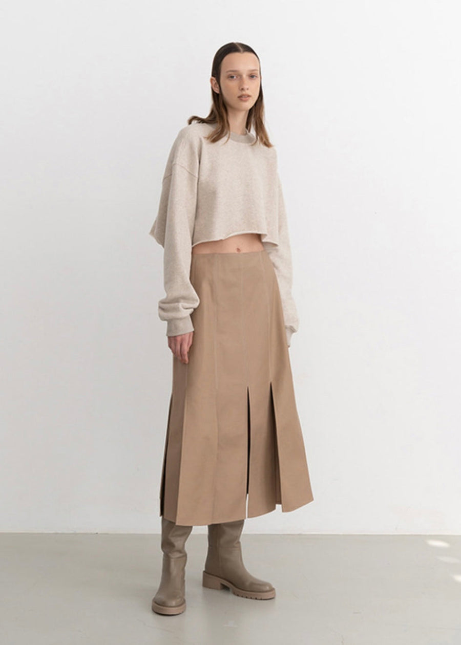 [Re-stock] Topstitched paneled midi skirt (Beige)