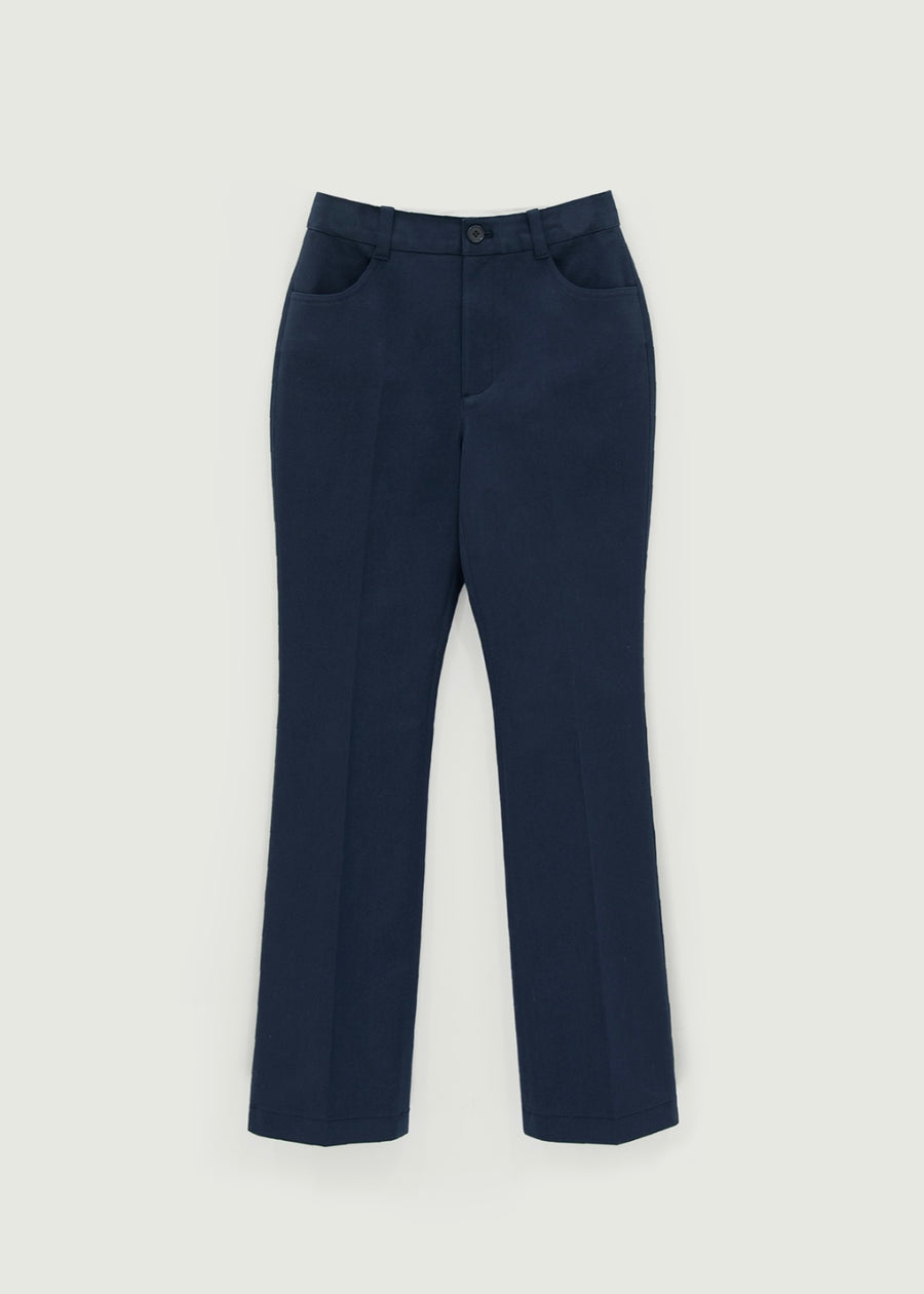 Semi-flared Cotton Pants (Deep Navy)