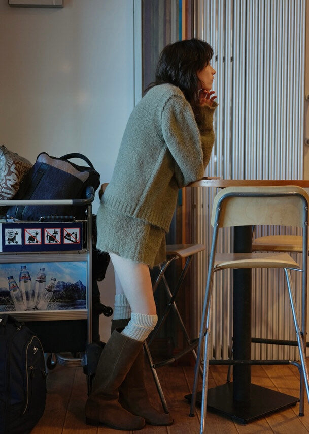 [MOIA] Mix v-neck sweater -Forest