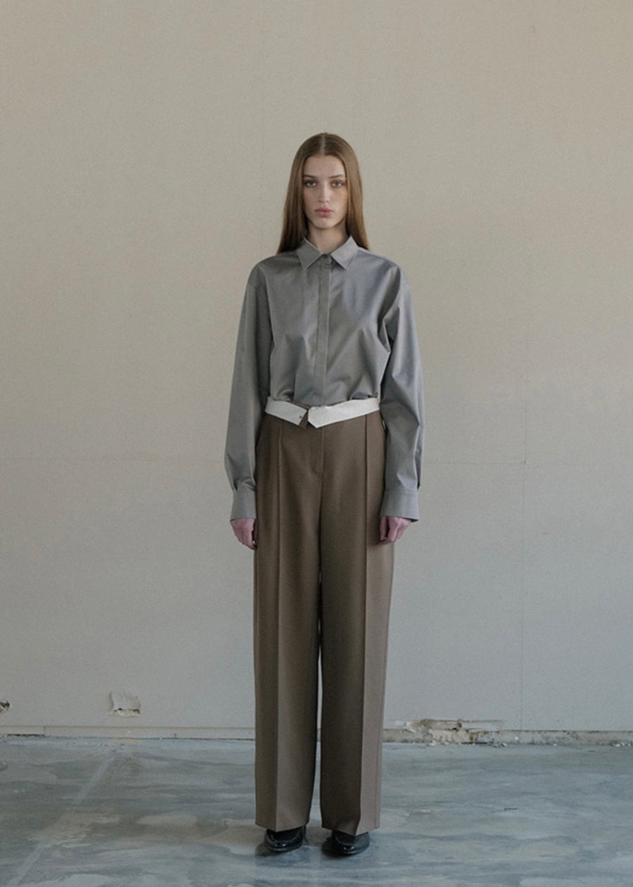 [LEHA] ARTHUR WOOL-BLEND WIDE PANTS -BROWN