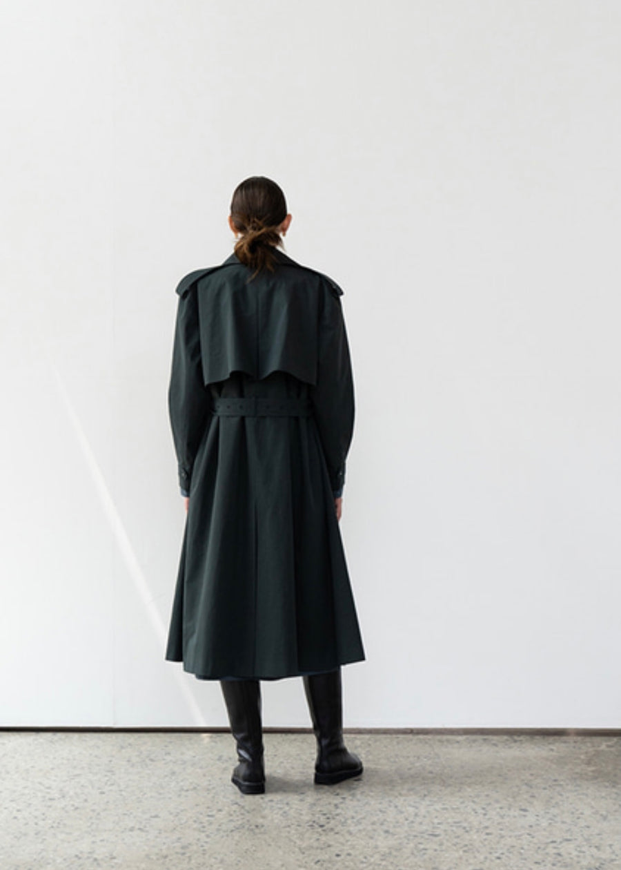 (Re-stock)Oversized collar trench coat (dark green)