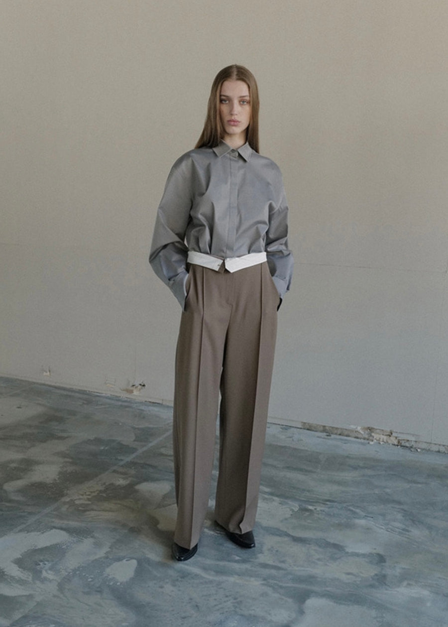 [LEHA] ARTHUR WOOL-BLEND WIDE PANTS -BROWN