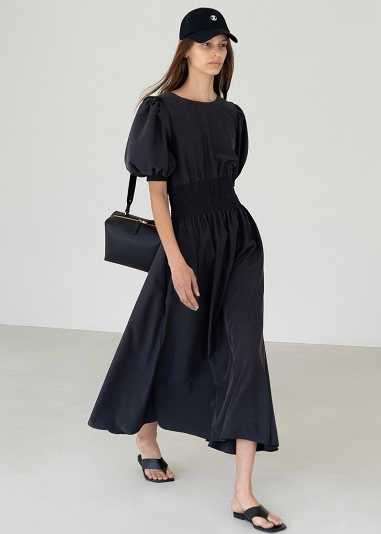 Tencel smocked midi dress (Anthracite)