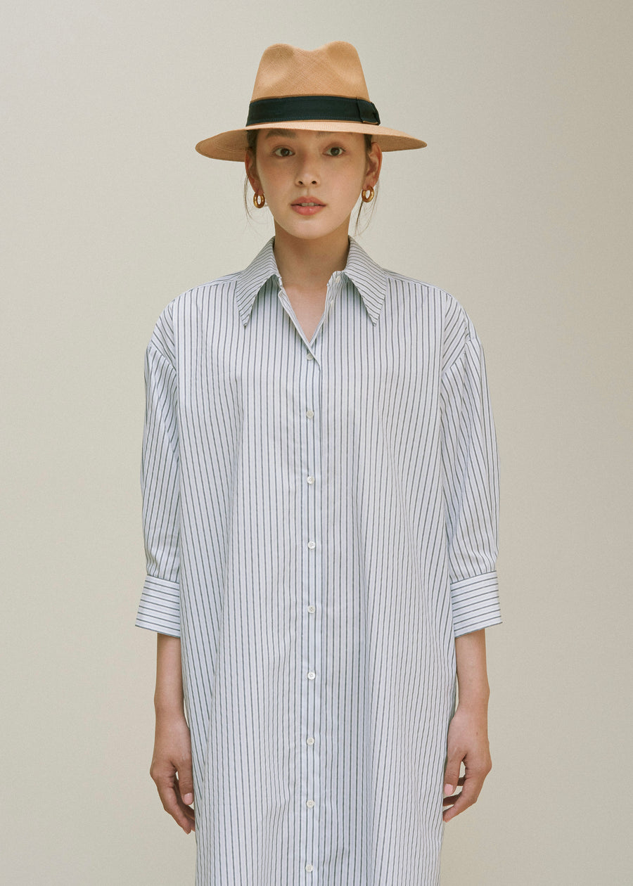 [1St Re-Order] Stripe Cotton-blend Shirt Dress