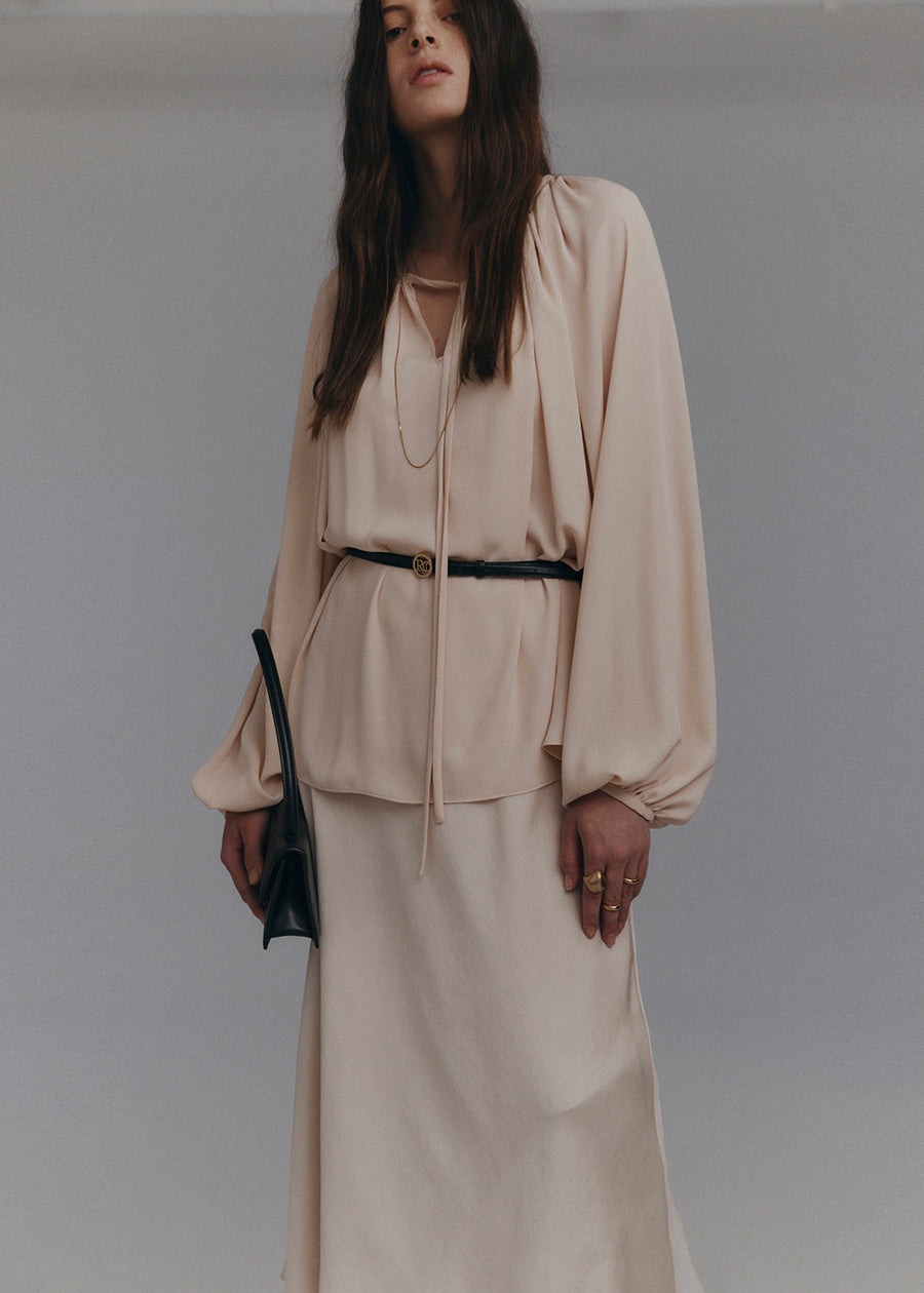 LAYERED PLEATED DRESS (NUDE) | RECTO.