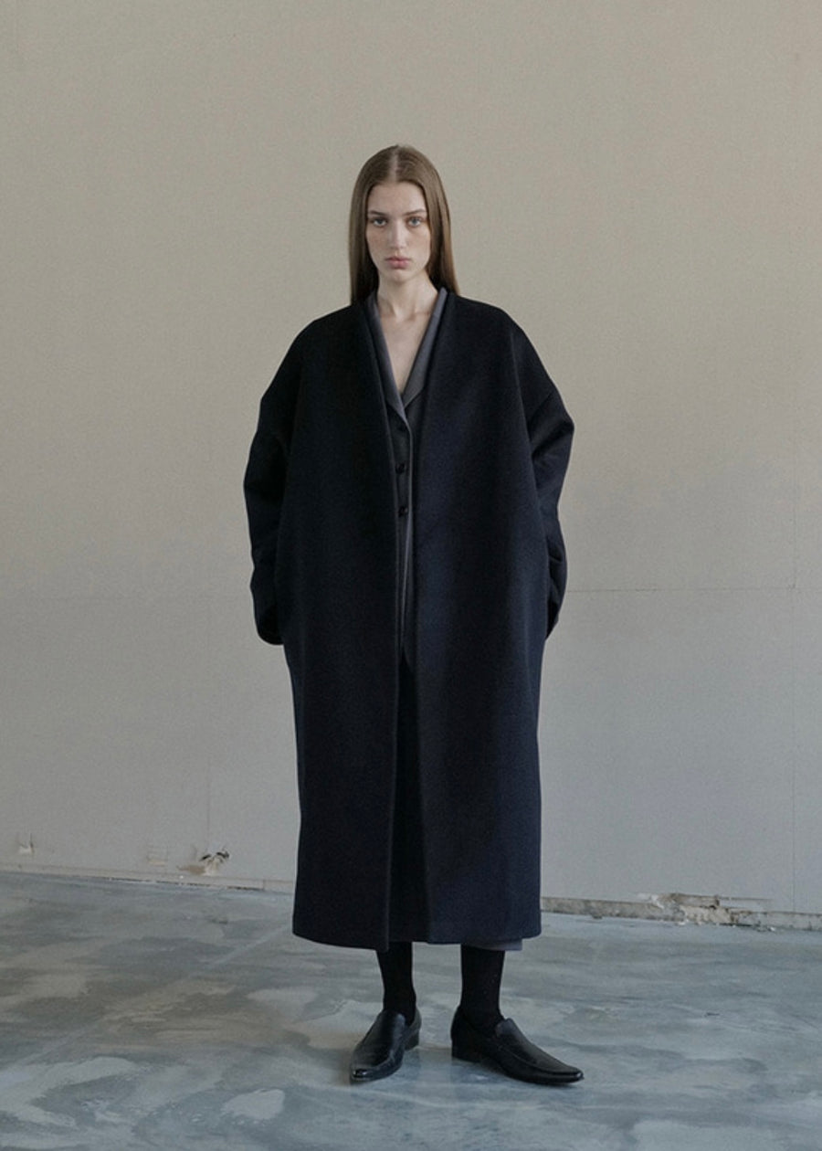 [LEHA] MARTA WOOL AND CASHMERE COCOON COAT -NAVY
