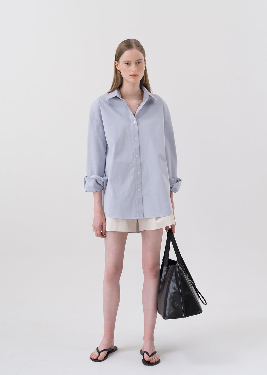 Oversized Cotton Shirt Blue | KINDERSALMON