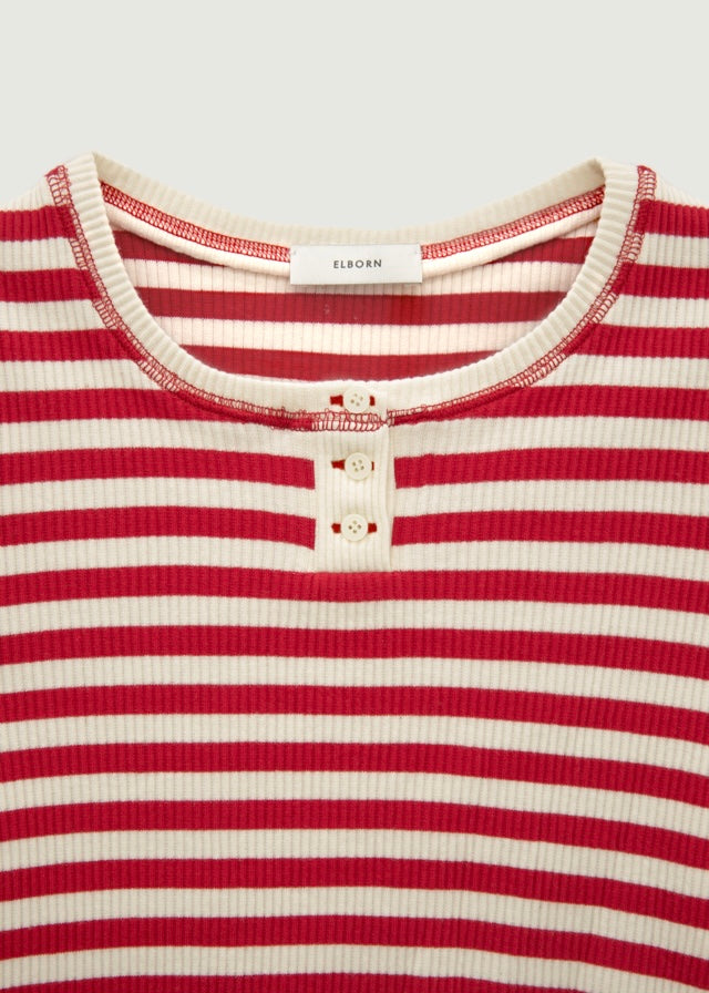 Button Ribbed Slim top  (Red stripe)