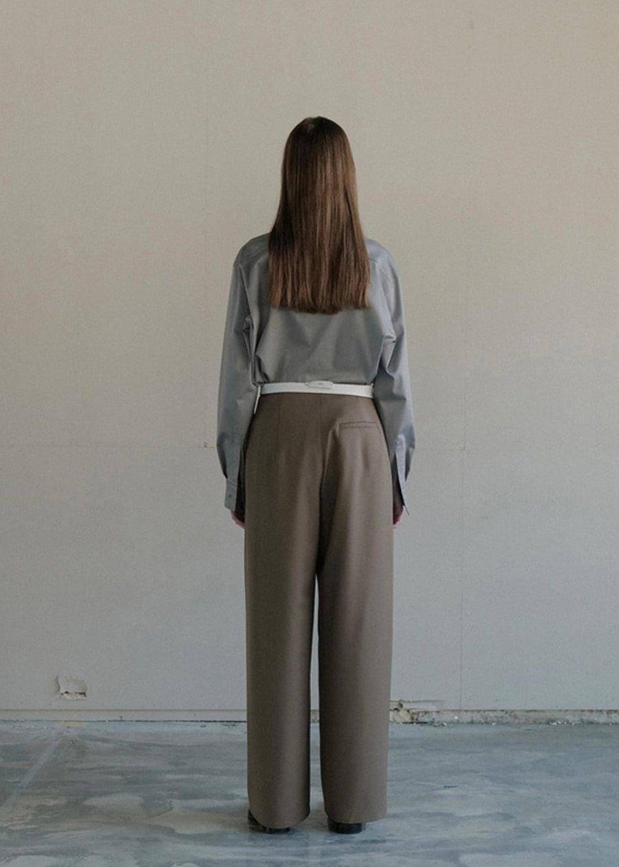 [LEHA] ARTHUR WOOL-BLEND WIDE PANTS -BROWN