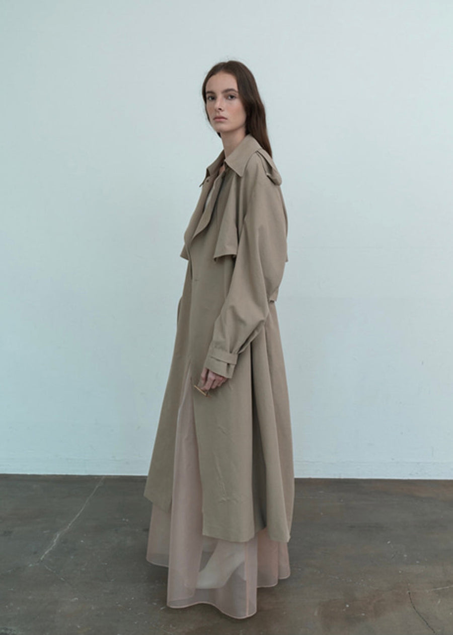 [LEHA] OVERSIZED COLLAR TRENCH COAT -DARK BEIGE