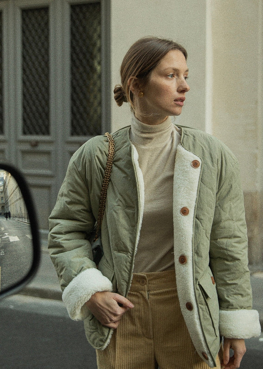 Reversible Quilted Wool Jacket (Pistachio)