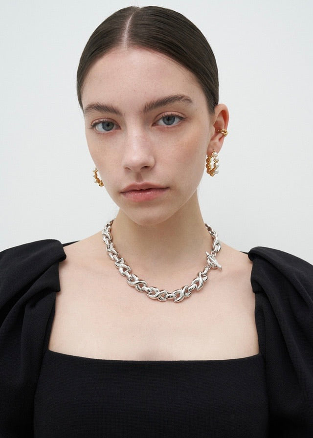 Twist Pearl Hoop E |  S_S.IL