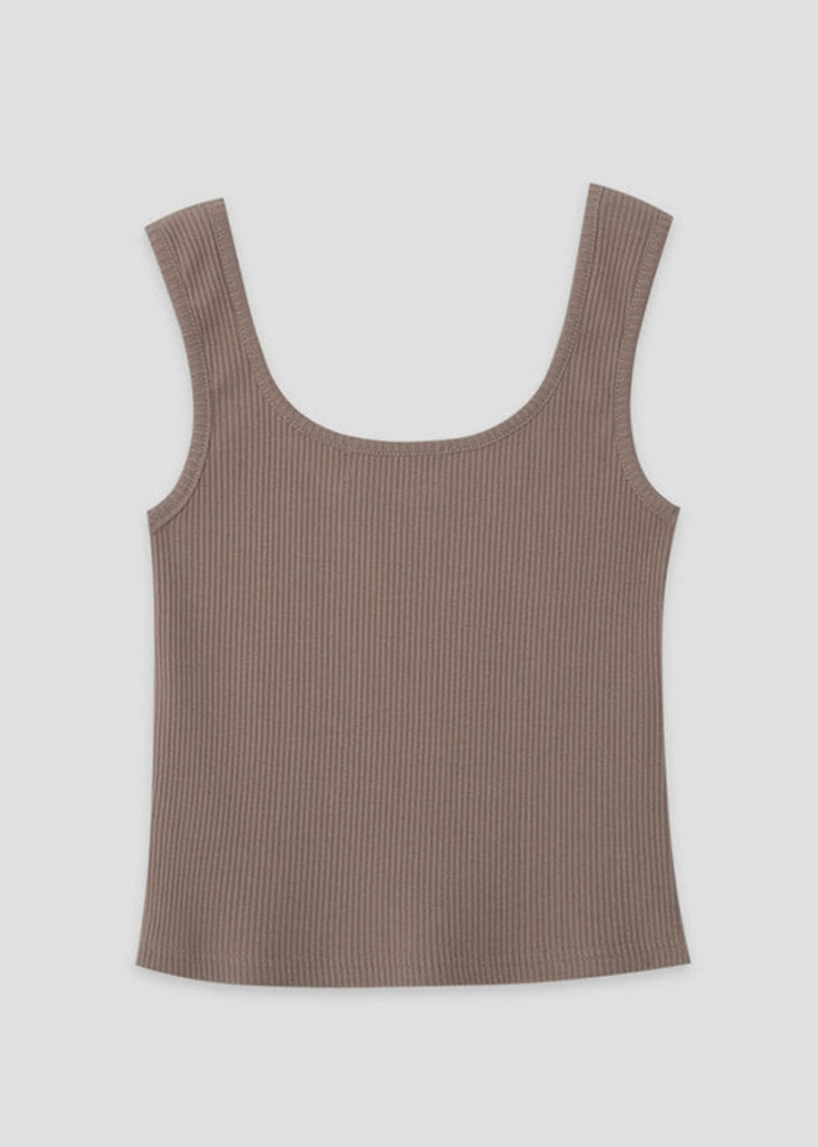 Essential Ribbed Stretch Cotton Jersey Tank Top (Beige)