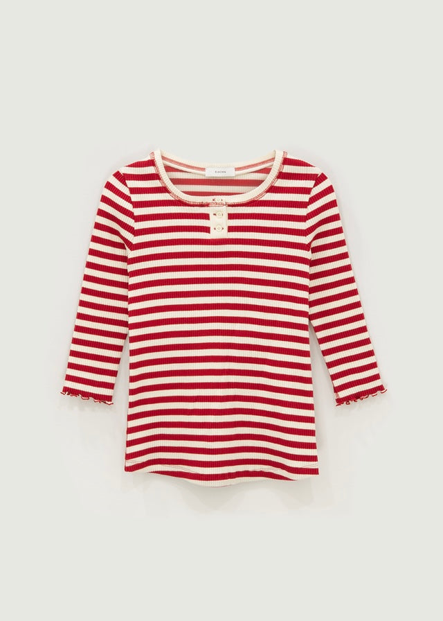 Button Ribbed Slim top  (Red stripe)