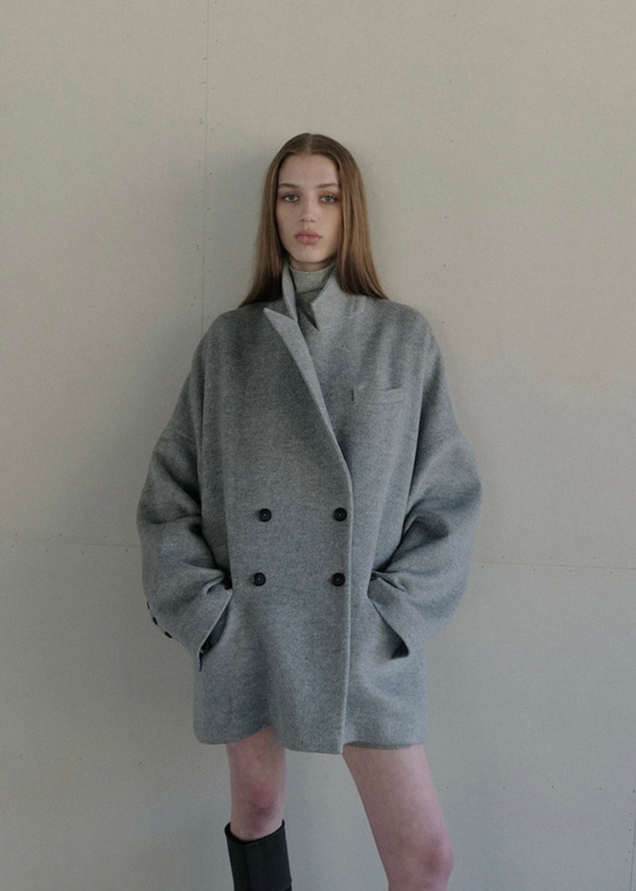 [LEHA] HEATHER DOUBLE COAT -GREY