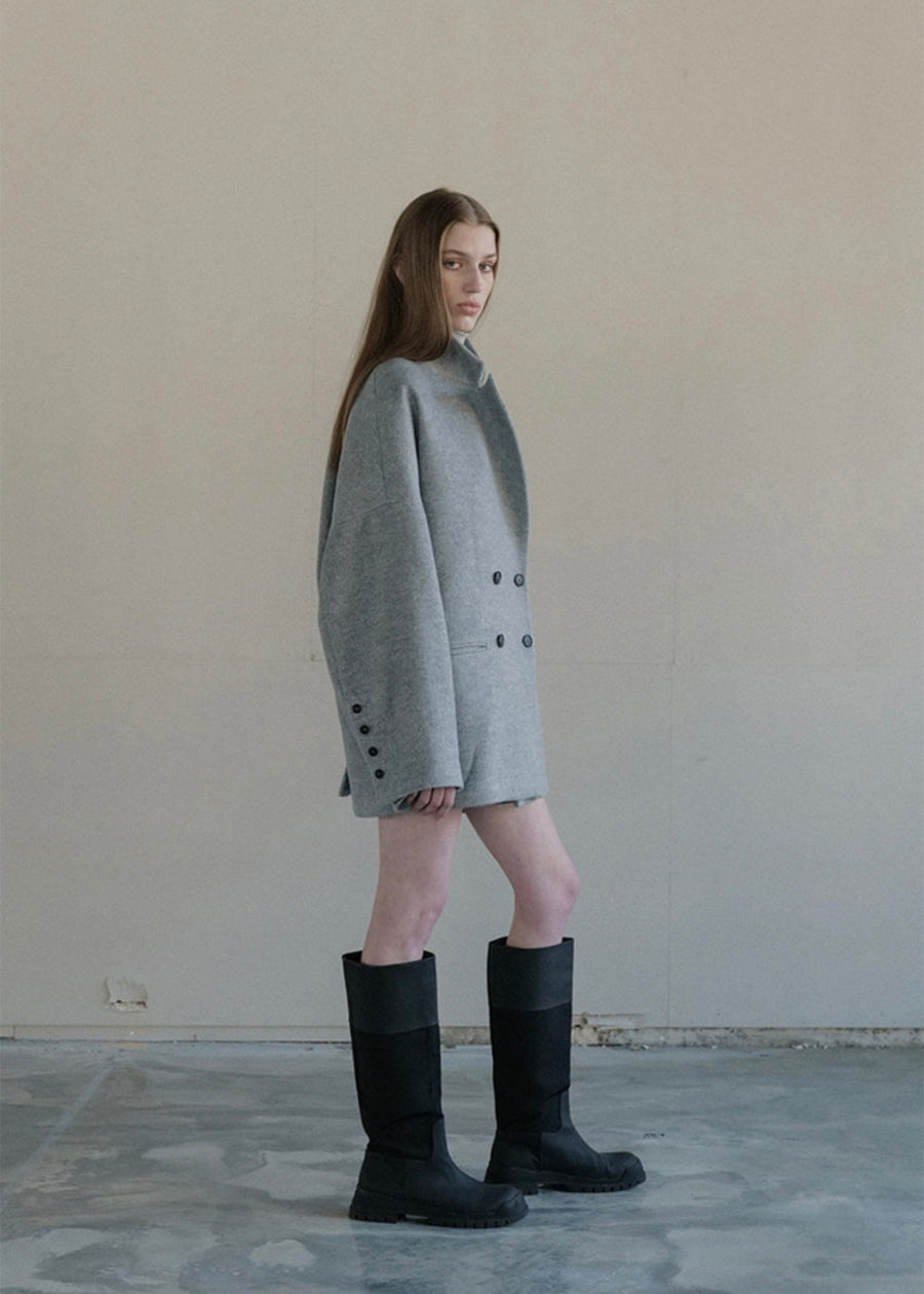 [LEHA] HEATHER DOUBLE COAT -GREY