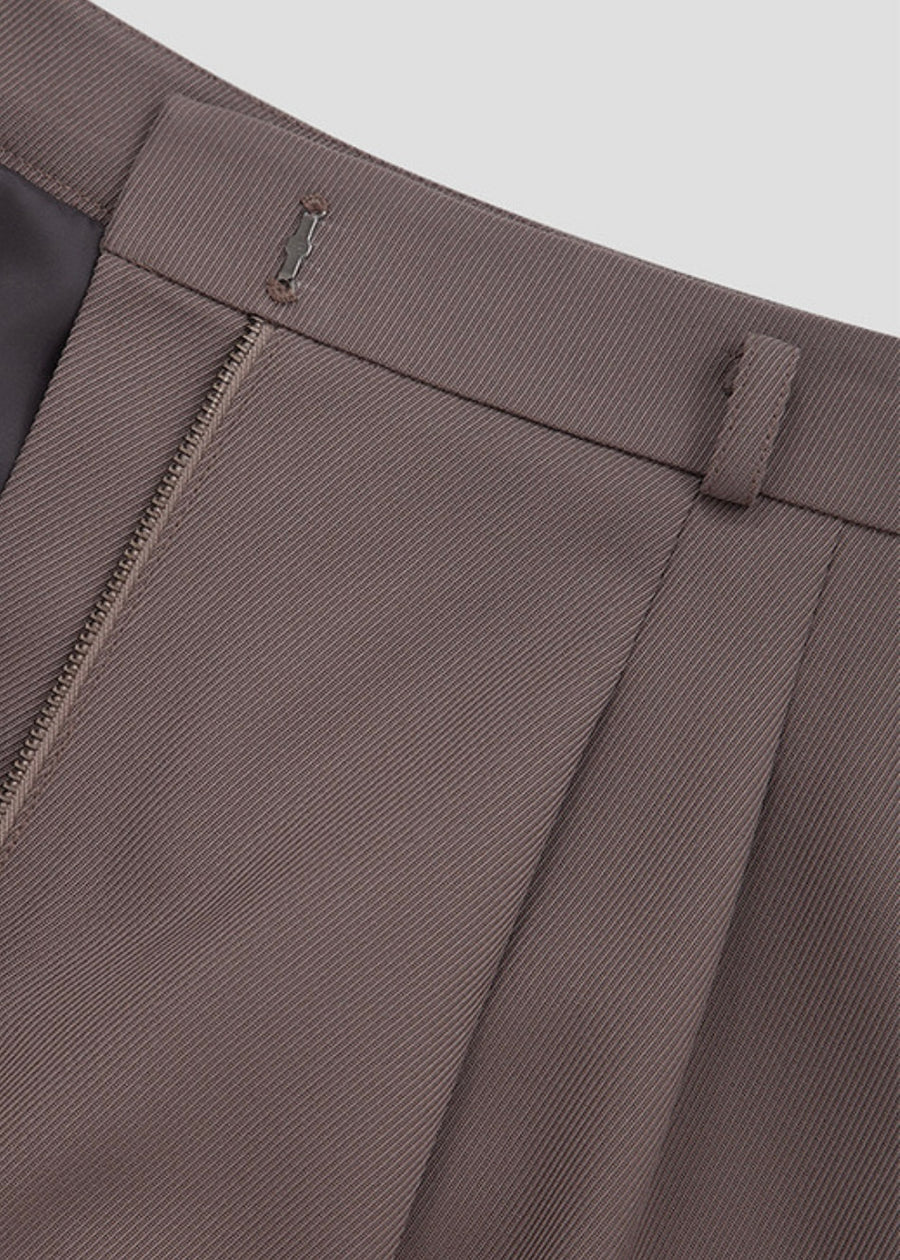[LEHA] WOOL BLENDED PINTUCKED WIDE TROUSERS-BROWN