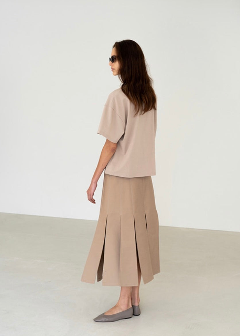[Re-stock] Topstitched paneled midi skirt (Beige)