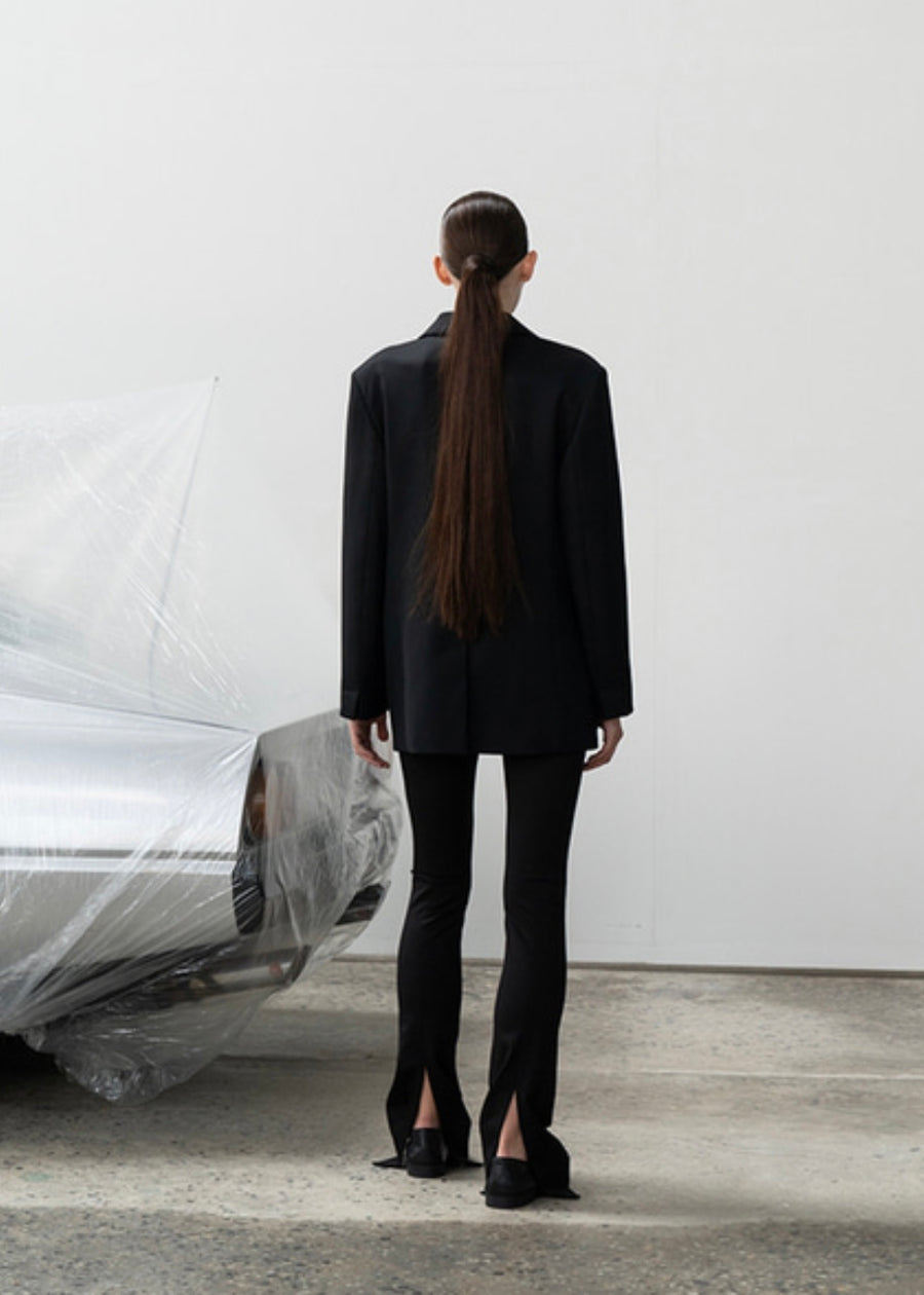 Slit detail stretched pants (black)