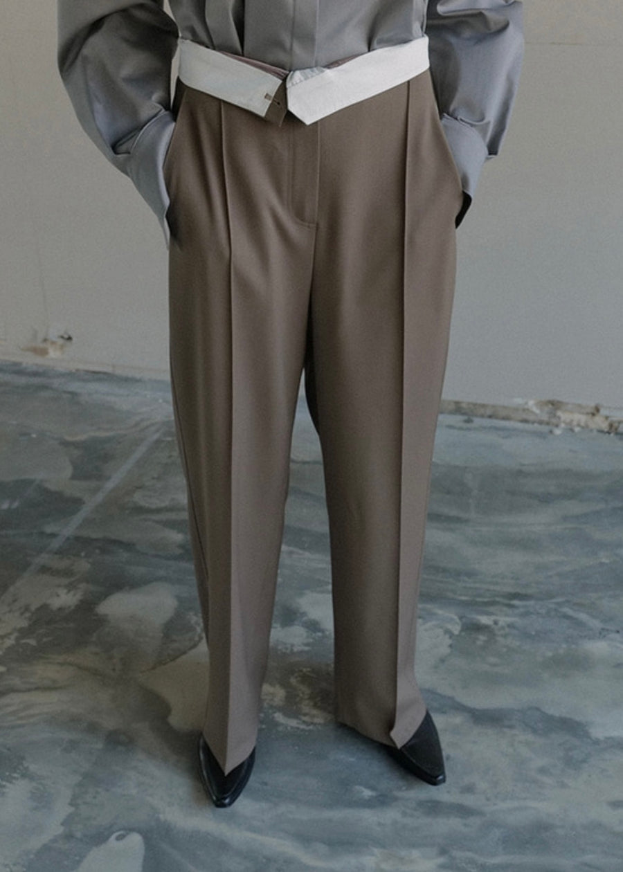 [LEHA] ARTHUR WOOL-BLEND WIDE PANTS -BROWN